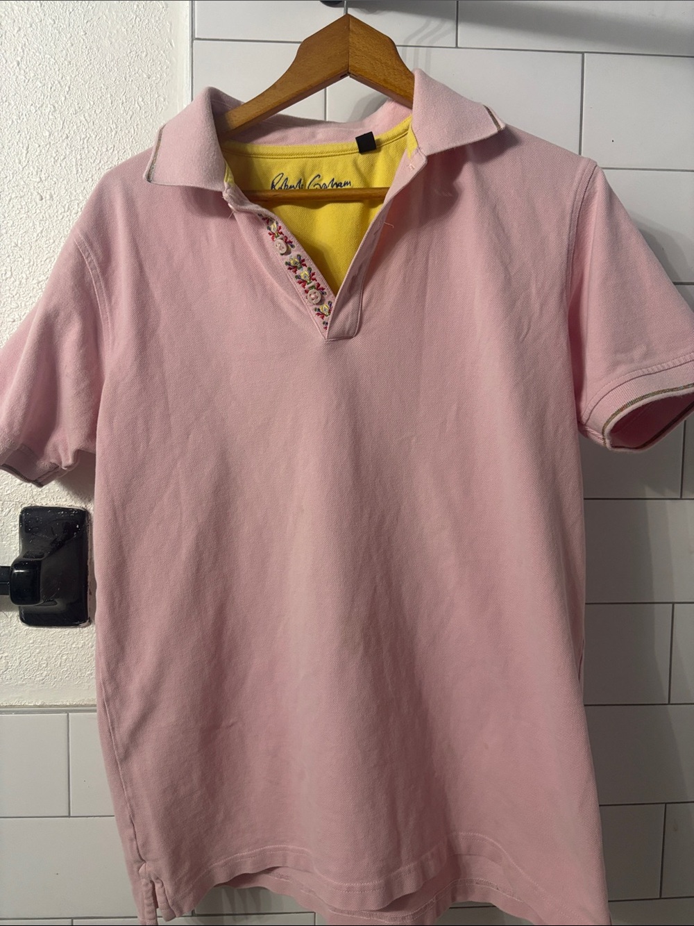 Robert Graham Pink and Yellow Polo with Signature Script